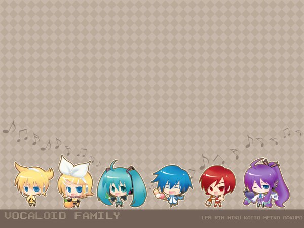 Anime picture 1280x960 with vocaloid hatsune miku kagamine rin kagamine len kaito (vocaloid) meiko kamui gakupo chibi girl