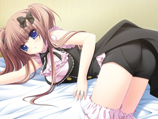 Anime picture 1600x1200 with deliverer! (game) kujou aya long hair blue eyes brown hair twintails game cg loli girl