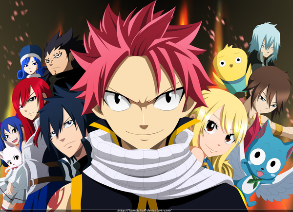 Anime picture 4074x2961 with fairy tail lucy heartfilia erza scarlet natsu dragneel gray fullbuster wendy marvell juvia lockser happy (fairy tail) gajeel redfox charle (fairy tail) eclair (fairy tail) momon lworldchiefl long hair highres short hair open mouth black hair blonde hair smile