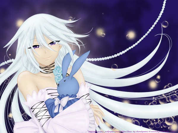 Anime picture 1280x960 with pandora hearts xebec alice (pandora hearts) long hair purple eyes white hair girl toy stuffed animal bunny