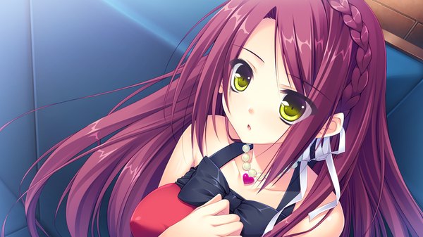 Anime picture 1024x576 with sugirly wish kamira akane long hair wide image green eyes game cg purple hair girl