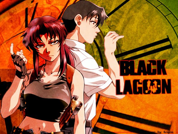 Anime picture 1024x768 with black lagoon madhouse revy (black lagoon) okajima rokuro gun