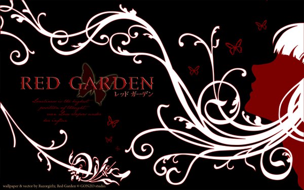 Anime picture 2560x1600 with red garden highres wide image insect butterfly
