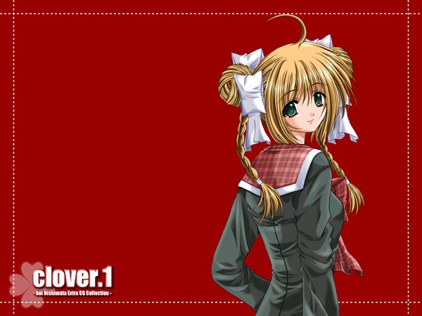 Anime picture 1600x1200 with nishimata aoi red background clover (plant) tagme