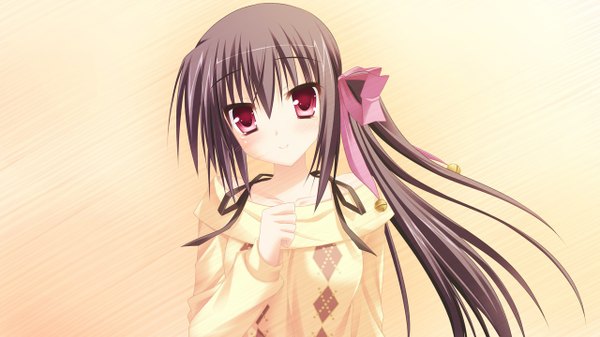 Anime picture 1280x720 with kisaragi gold star (game) long hair black hair red eyes wide image game cg girl