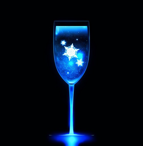 Anime picture 2000x2051 with original harada miyuki tall image highres simple background glowing black background no people alcohol snowflake (snowflakes) wine glass champagne