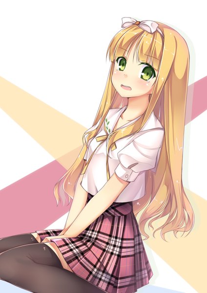 Anime picture 2480x3507 with hentai ouji to warawanai neko j.c. staff azuki azusa amemiya ruki single long hair tall image looking at viewer blush highres open mouth blonde hair red eyes girl thighhighs skirt black thighhighs miniskirt shirt hairband