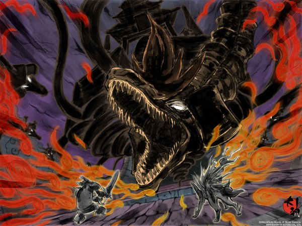 Anime picture 1600x1200 with okami amaterasu (okami) highres wallpaper dragon wolf orochi