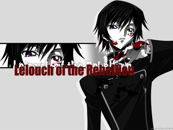 Anime picture 1600x1200 with code geass sunrise (studio) lelouch lamperouge grey background monochrome vector partially colored blood