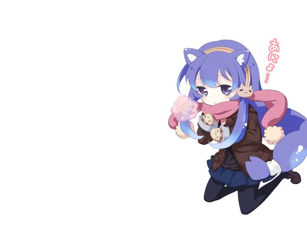 Anime picture 1280x960 with acchi kocchi miniwa tsumiki single long hair blush simple background white background purple eyes animal ears purple hair cat ears girl skirt uniform school uniform scarf