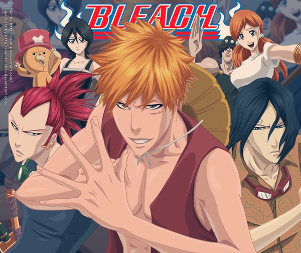 Anime picture 1540x1300 with bleach one piece studio pierrot toei animation kurosaki ichigo nami (one piece) monkey d. luffy kuchiki rukia nico robin inoue orihime roronoa zoro sanji tony tony chopper usopp abarai renji ishida uryuu kon sado yasutora ioshik long hair