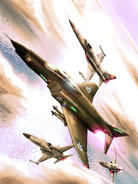 Anime picture 1200x1600 with ace combat zephyr164 tall image signed sky cloud (clouds) flying weapon airplane jet