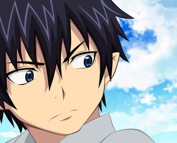 Anime picture 2200x1782 with ao no exorcist a-1 pictures okumura rin morrow single highres short hair blue eyes black hair sky cloud (clouds) portrait face vector boy