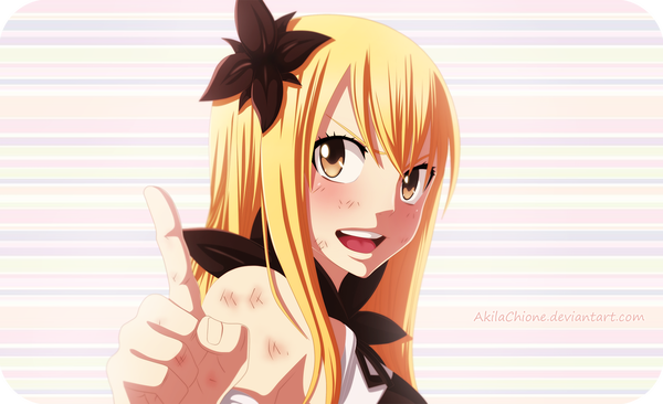 Anime picture 1600x976 with fairy tail lucy heartfilia akilachione single long hair blush open mouth blonde hair smile wide image brown eyes coloring girl bow hair bow
