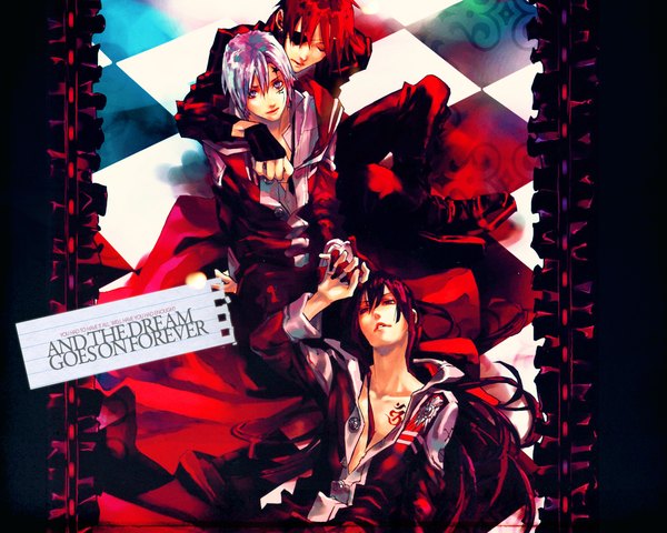 Anime picture 1280x1024 with d.gray-man allen walker kanda yuu lavi dark background shounen ai