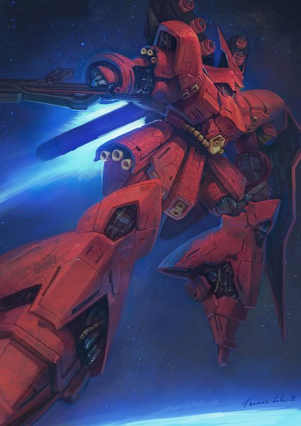 Anime picture 1200x1697 with mobile suit gundam mobile suit gundam - char's counterattack sunrise (studio) sazabi thomas elliott tall image signed glowing no people space science fiction beam rifle weapon robot mecha shield