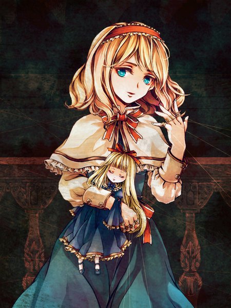 Anime picture 840x1120 with touhou alice margatroid shanghai awa toka single tall image looking at viewer short hair blue eyes blonde hair girl dress hairband ring doll (dolls) thread