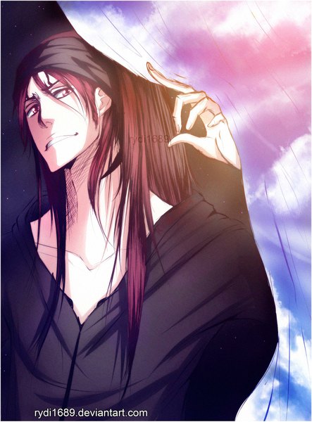 Anime picture 1500x2029 with bleach studio pierrot abarai renji single long hair tall image highres red eyes signed red hair tattoo facial mark boy hairband curtains bandana