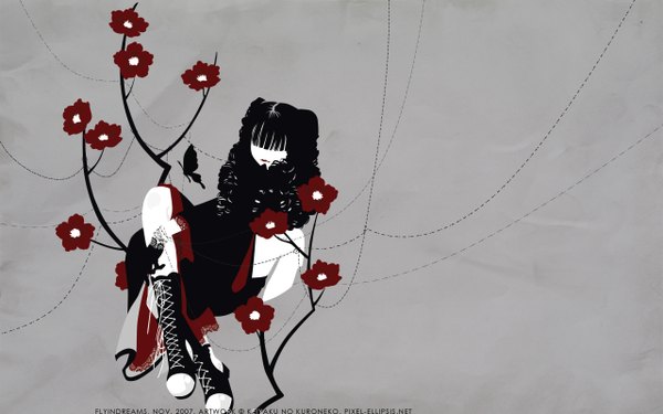 Anime picture 2560x1600 with highres black hair wide image no face girl flower (flowers) boots