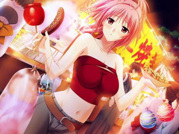 Anime picture 1200x900 with breasts light erotic red eyes pink hair game cg girl