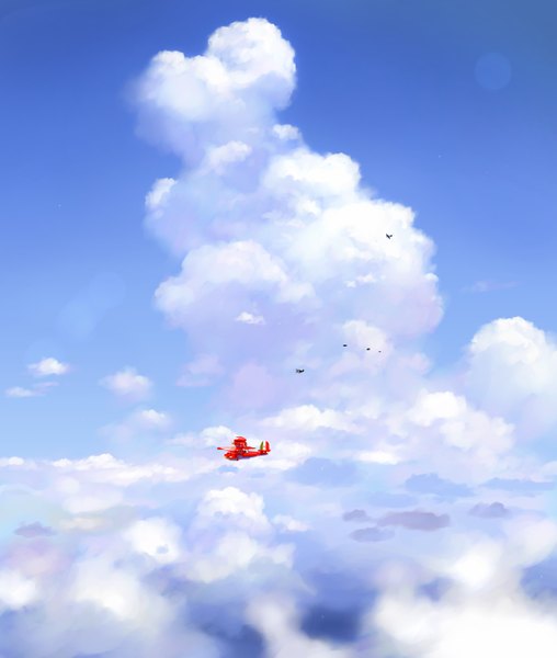 Anime picture 2215x2615 with porco rosso studio ghibli yoshizuki kumichi tall image highres sky cloud (clouds) flying no people aircraft airplane