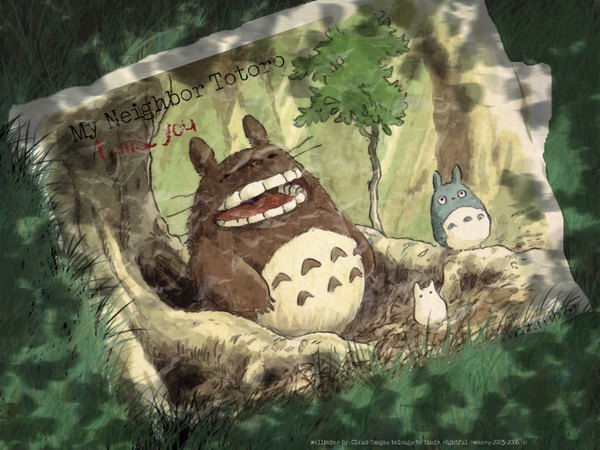 Anime picture 1280x960 with tonari no totoro studio ghibli totoro chibi totoro tree (trees) forest