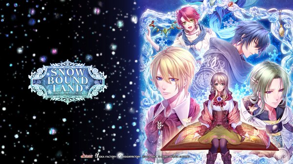 Anime picture 1920x1080 with snow bound land idea factory kai (snow bound land) gerda (snow bound land) orva aje craes long hair looking at viewer fringe highres short hair open mouth blue eyes blonde hair smile red eyes wide image sitting purple eyes