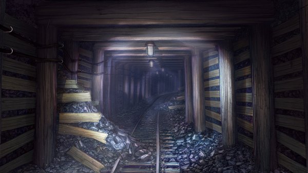 Anime picture 1921x1080 with everlasting summer iichan eroge arsenixc highres wide image game cg wallpaper light no people broken lamp stone (stones) cable railways torch tunnel