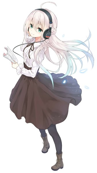 Anime picture 1080x1920 with coco no voice tsukishima kaguya azuuru single long hair tall image looking at viewer blush fringe blue eyes simple background standing white background holding blue hair ahoge white hair long sleeves multicolored hair from above