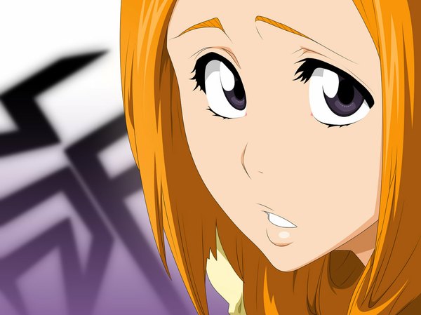 Anime picture 1024x767 with bleach studio pierrot inoue orihime stikyfinkaz-003 black eyes orange hair close-up face girl