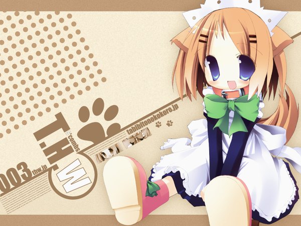 Anime picture 1600x1200 with blue eyes animal ears tail maid cat girl loli girl ribbon (ribbons) collar tozakura nagomi