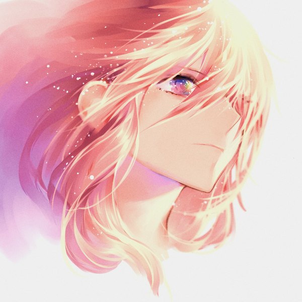 Anime picture 1024x1024 with tayuya1130 single long hair fringe simple background blonde hair white background looking away pink hair multicolored hair two-tone hair face multicolored eyes girl