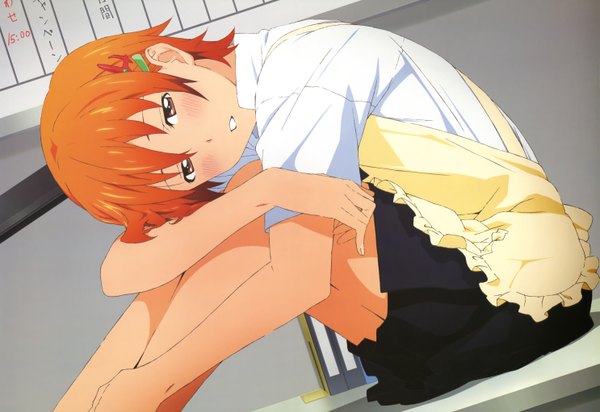 Anime picture 5939x4088 with working!! a-1 pictures megami magazine inami mahiru single blush highres short hair absurdres orange hair official art orange eyes waitress girl