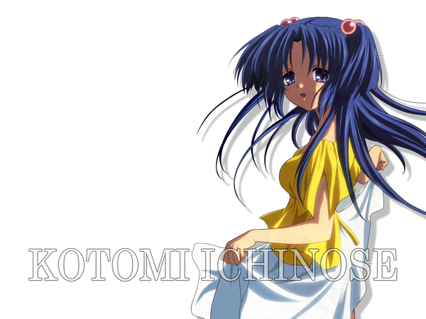Anime picture 1600x1200 with clannad key (studio) ichinose kotomi long hair looking at viewer open mouth inscription two side up transparent background girl