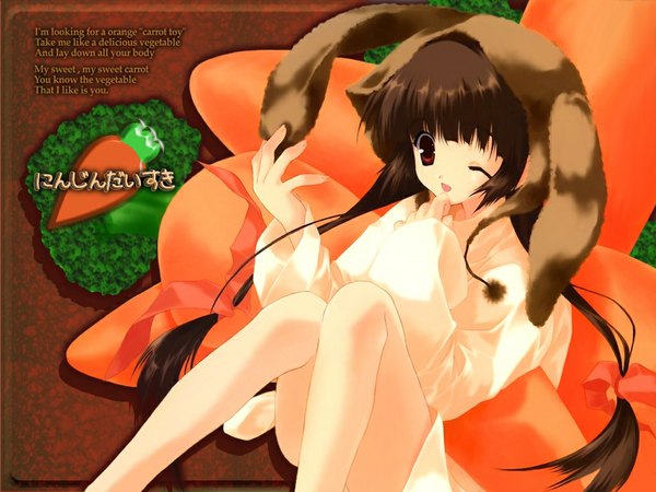 Anime picture 1024x768 with kisaragi mizu bunny girl girl vegetables carrot