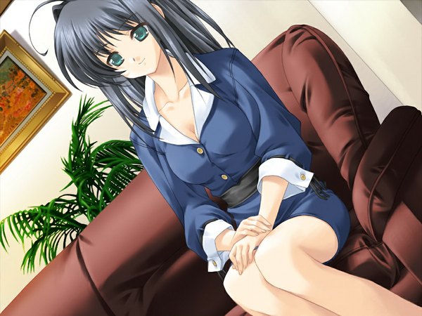 Anime picture 1024x768 with kegasareta natsu (game) black hair green eyes game cg girl