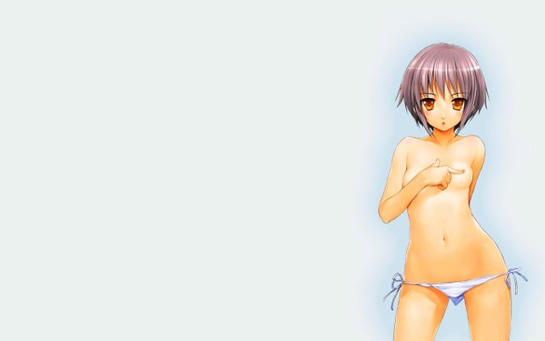 Anime picture 1280x800 with suzumiya haruhi no yuutsu kyoto animation nagato yuki light erotic wide image white background girl swimsuit