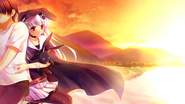 Anime picture 1280x720 with suika niritsu (game) long hair red eyes wide image game cg white hair girl cap