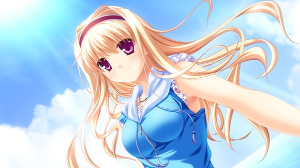 Anime picture 1024x576 with fortuna rhapsody long hair blonde hair wide image game cg cloud (clouds) pink eyes girl hairband
