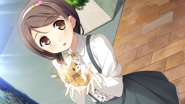 Anime picture 1920x1080 with your diary hirosaki kanade kantoku single long hair looking at viewer blush highres open mouth brown hair wide image brown eyes game cg girl dress