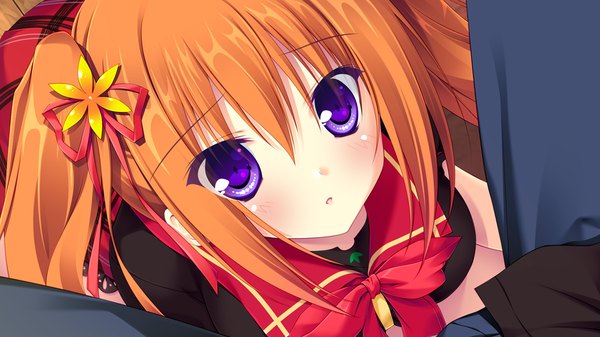 Anime picture 1024x576 with lovely quest long hair blush wide image purple eyes twintails game cg orange hair girl uniform ribbon (ribbons) hair ribbon school uniform