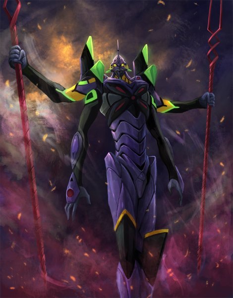 Anime picture 940x1200 with neon genesis evangelion rebuild of evangelion evangelion: 3.0 you can (not) redo gainax eva 13 pengnangehao single tall image looking at viewer standing holding outdoors no people weapon armor spear mecha