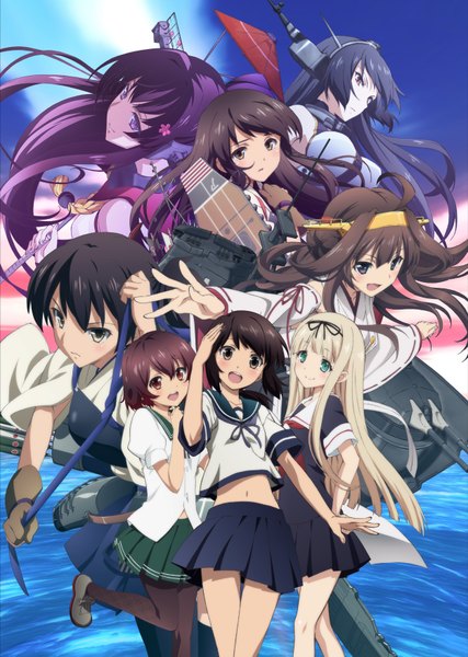 Anime picture 2500x3514 with kantai collection kongou battleship kaga aircraft carrier yuudachi destroyer yamato super battleship nagato battleship akagi aircraft carrier fubuki destroyer mutsuki destroyer long hair tall image looking at viewer blush highres short hair open mouth black hair brown hair multiple girls brown eyes