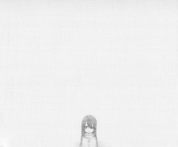 Anime picture 2000x1654 with original toi (number8) single long hair looking at viewer fringe highres simple background monochrome girl scarf