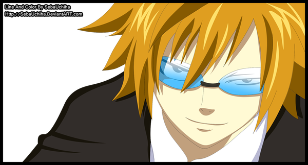 Anime picture 1024x552 with fairy tail loke sebauchiha single short hair blue eyes blonde hair wide image light smile coloring boy glasses suit