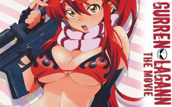 Anime picture 1440x900 with tengen toppa gurren lagann gainax yoko littner light erotic wide image swimsuit bikini gun