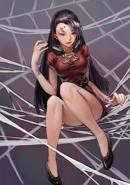 Anime picture 1000x1415 with yamai chuu single long hair tall image black hair red eyes legs monster girl girl shoes insect spider web spider