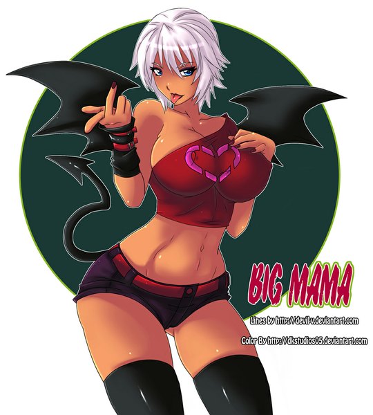 Anime picture 1000x1111 with dkstudios05 devil-v (artist) single tall image short hair blue eyes light erotic silver hair tail erect nipples covered nipples demon girl demon tail demon wings succubus girl thighhighs navel black thighhighs wings