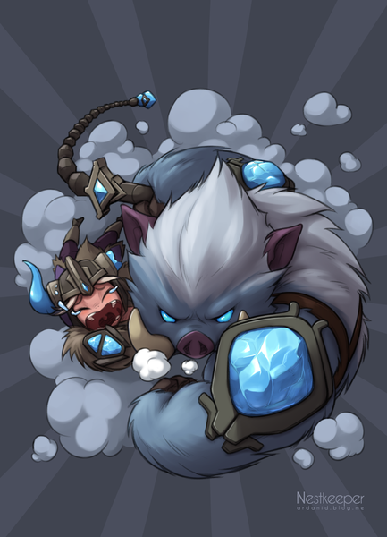 Anime picture 1535x2126 with league of legends sejuani (league of legends) nestkeeper single tall image looking at viewer blush open mouth blue eyes eyes closed horn (horns) pointy ears teeth fang (fangs) girl helmet teardrop