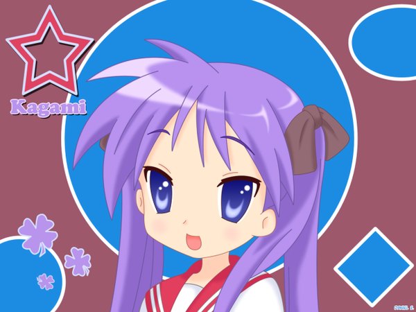 Anime picture 1280x960 with lucky star kyoto animation hiiragi kagami open mouth blue eyes twintails purple hair girl uniform school uniform